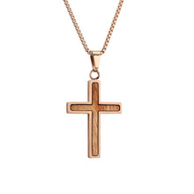 Load image into Gallery viewer, Gum Burl Cross Necklace - Rose Gold - Tyalla - Woodsman Jewelry