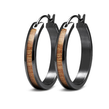 Load image into Gallery viewer, Gum Burl Hoop Earrings - Gunmetal - Tyalla - Woodsman Jewelry