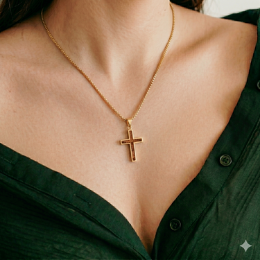 Hawaiian Koa Wood Cross Necklace - Yellow Gold