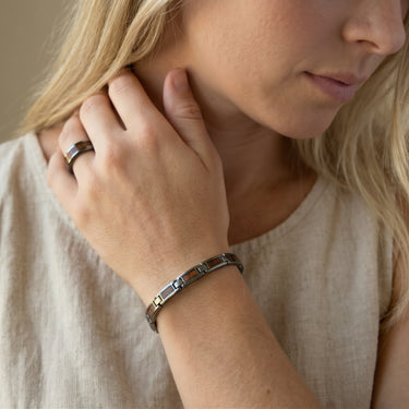 Hawaiian Koa Wood Ladies Link Bracelet - Gunmetal