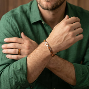 Hawaiian Koa Wood Men's Link Bracelet - Rose Gold