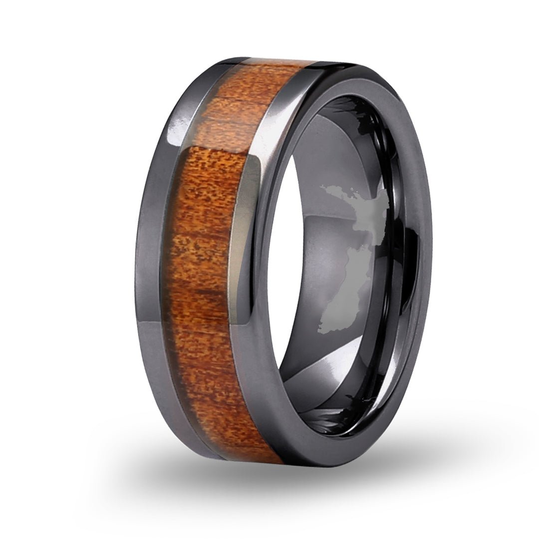 Kauri Wood Gunmetal Tungsten Ring | Komo Kauri Jewellery • New Zealand ...