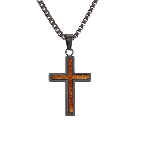 Ancient Kauri Cross Necklace - Gunmetal - Komo Kauri - Woodsman Jewelry