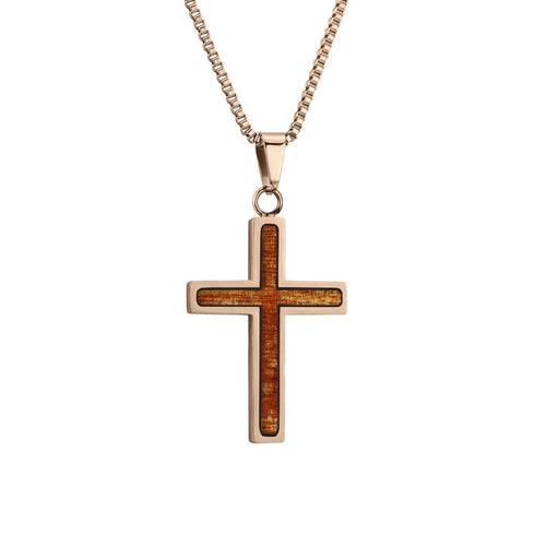 Ancient Kauri Cross Necklace - Rose Gold - Komo Kauri - Woodsman Jewelry