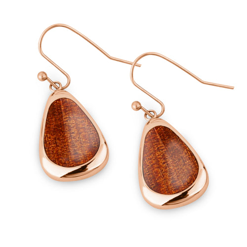 Ancient Kauri Drop Earrings - Rose Gold - Komo Kauri - Woodsman Jewelry