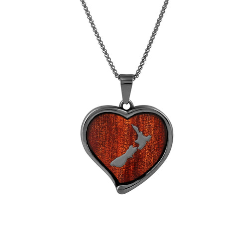 Ancient Kauri Heart Necklace - Gunmetal - Komo Kauri - Woodsman Jewelry