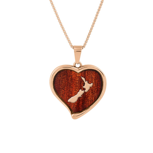 Ancient Kauri Heart Necklace - Rose Gold - Komo Kauri - Woodsman Jewelry