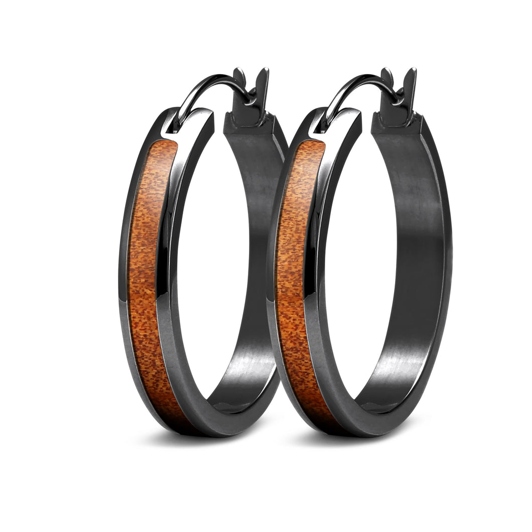 Ancient Kauri Hoop Earrings - Gunmetal - Komo Kauri - Woodsman Jewelry