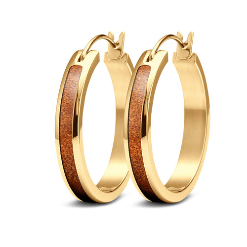 Ancient Kauri Hoop Earrings - Yellow Gold - Komo Kauri - Woodsman Jewelry