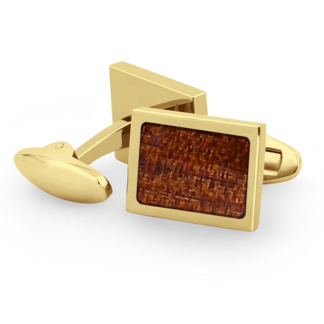 Ancient Kauri Rectangular Cufflinks - Yellow Gold - Komo Kauri - Woodsman Jewelry
