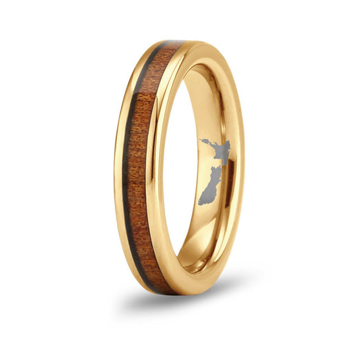 Ancient Kauri Thin Tungsten Ring - Yellow Gold - Komo Kauri - Woodsman Jewelry