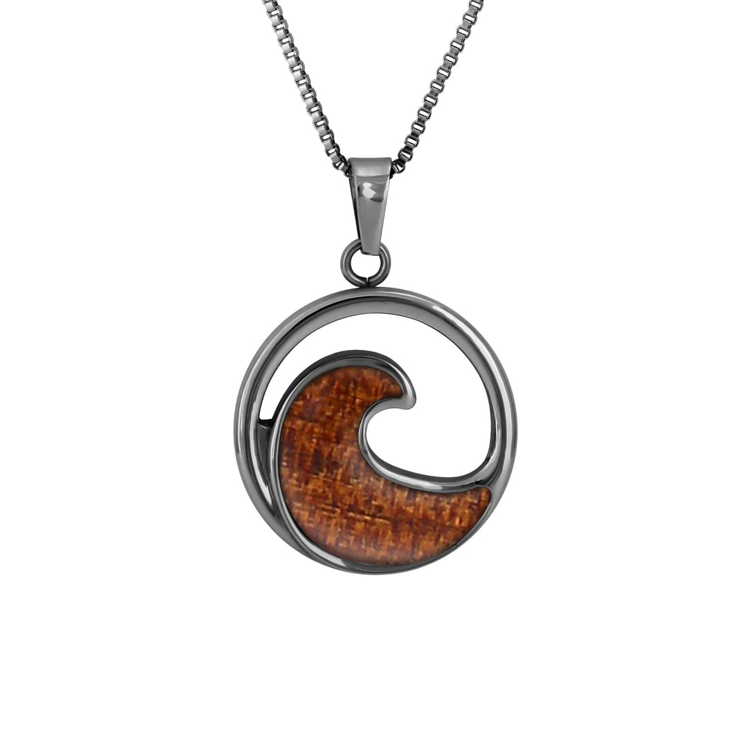 Ancient Kauri Wave Necklace - Gunmetal - Komo Kauri - Woodsman Jewelry