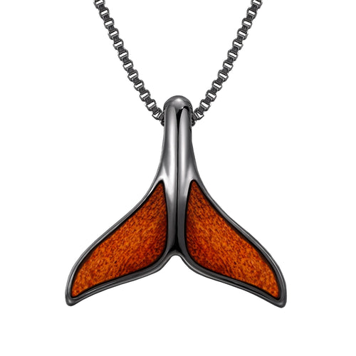 Ancient Kauri Whale Tail Necklace - Gunmetal - Komo Kauri - Woodsman Jewelry