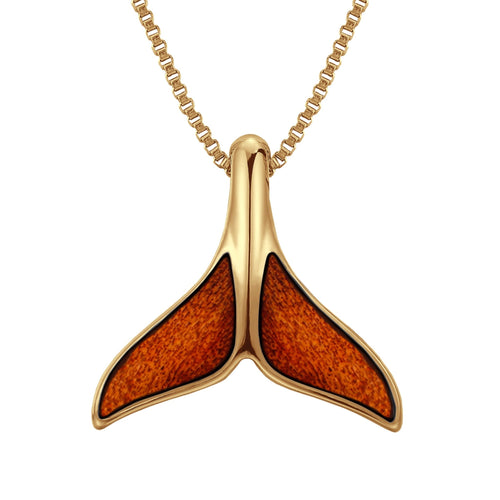 Ancient Kauri Whale Tail Necklace - Yellow Gold - Komo Kauri - Woodsman Jewelry
