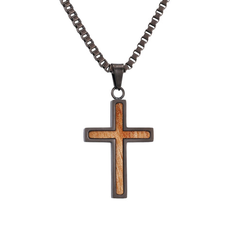 Gum Burl Cross Necklace - Gunmetal - Tyalla - Woodsman Jewelry