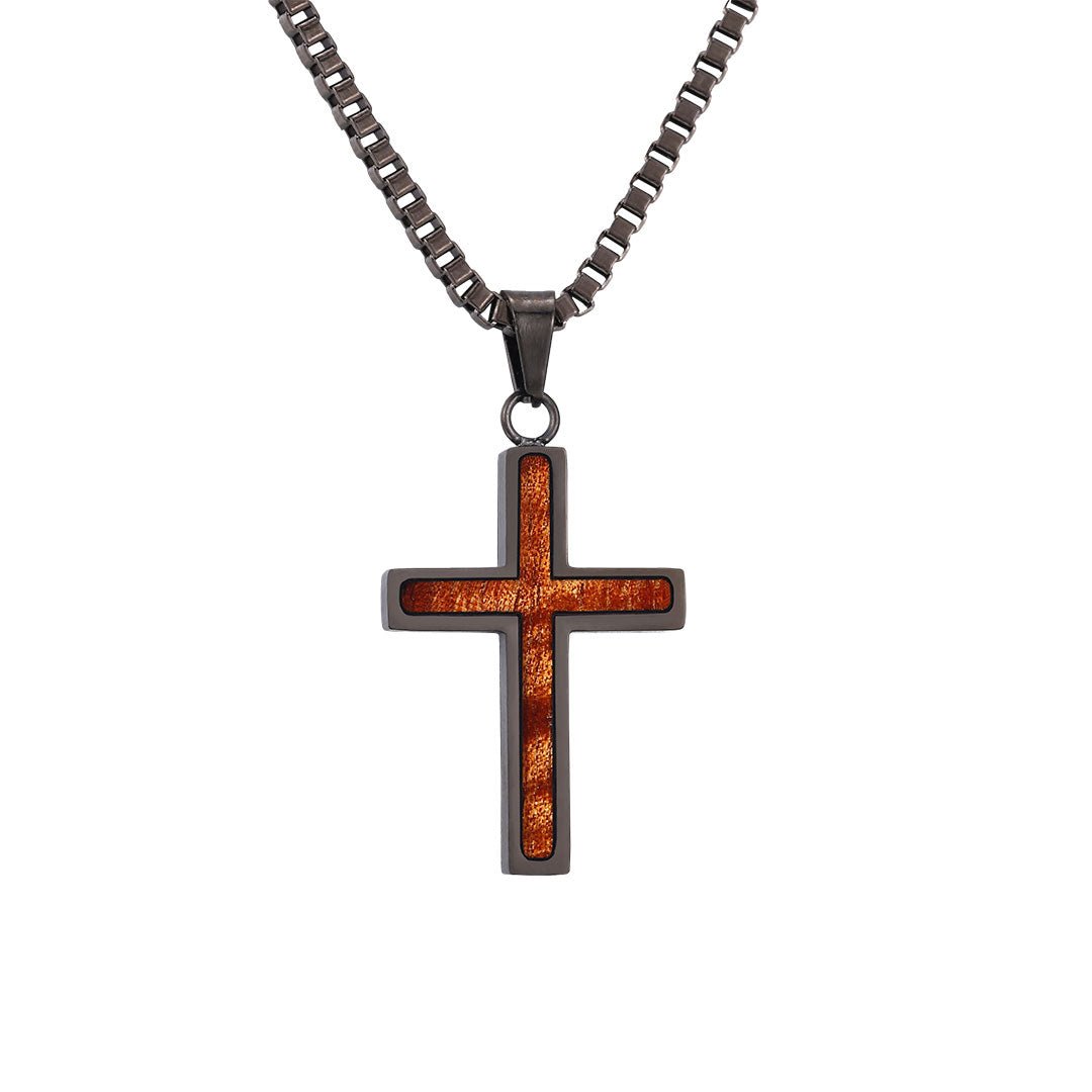 Hawaiian Koa Wood Cross Necklace Gunmetal – Woodsman