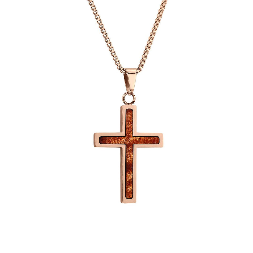 Hawaiian Koa Wood Cross Necklace Rose Gold – Woodsman