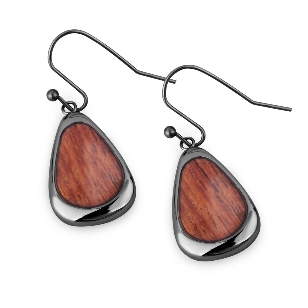 Hawaiian Koa Wood Drop Earrings - Gunmetal - Komo Koa - Woodsman Jewelry