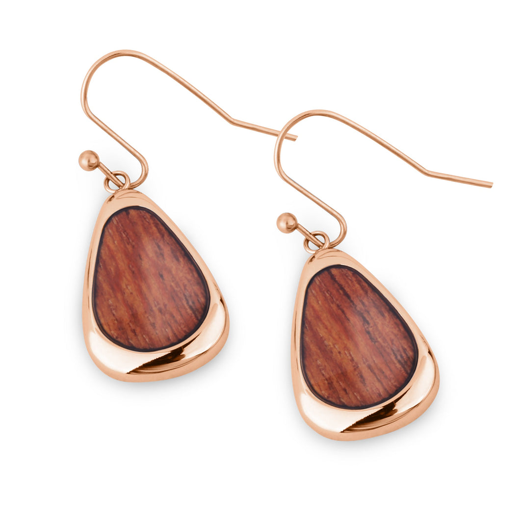 Hawaiian Koa Wood Drop Earrings - Rose Gold - Komo Koa - Woodsman Jewelry
