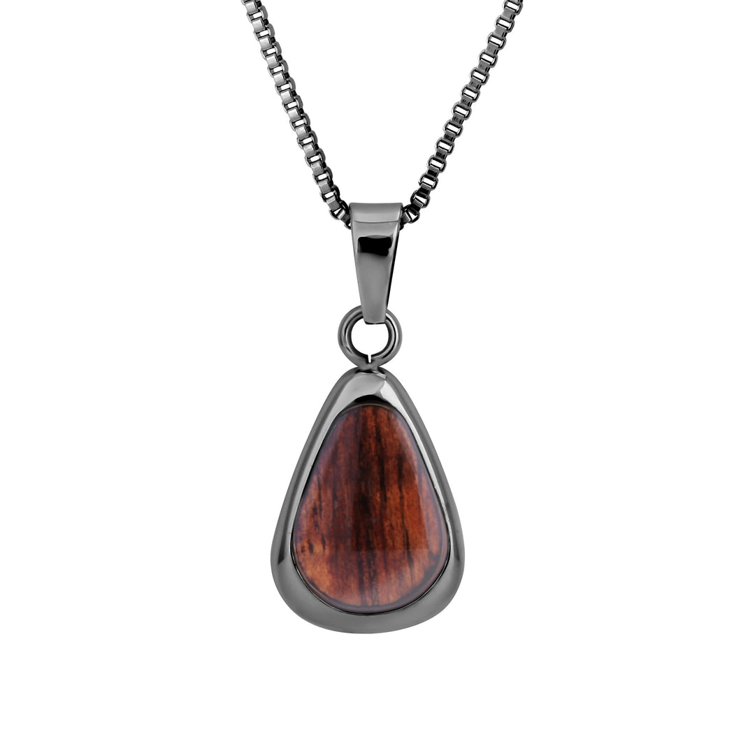 Hawaiian Koa Wood Drop Necklace - Gunmetal - Komo Koa - Woodsman Jewelry