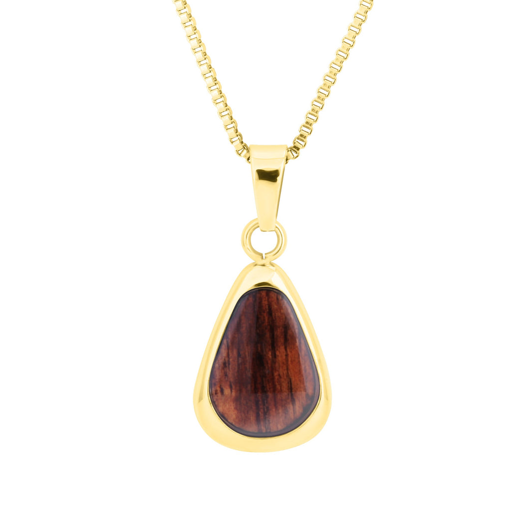 Hawaiian Koa Wood Drop Necklace - Yellow Gold - Komo Koa - Woodsman Jewelry