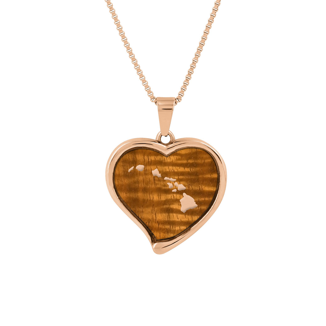 Hawaiian Koa Wood Heart Necklace - Rose Gold - Komo Koa - Woodsman Jewelry
