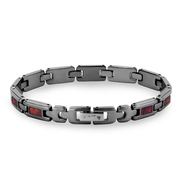Hawaiian Koa Wood Ladies Link Bracelet - Gunmetal - Komo Koa - Woodsman Jewelry