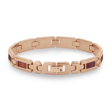 Hawaiian Koa Wood Men's Link Bracelet - Rose Gold - Komo Koa - Woodsman Jewelry