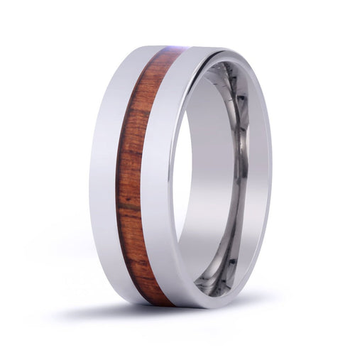 Hawaiian Koa Wood Modern Titanium Ring - Komo Koa - Woodsman Jewelry