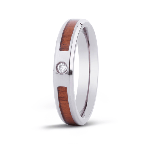 Hawaiian Koa Wood Stone w/ CZ Titanium Ring - Ladies - Komo Koa - Woodsman Jewelry