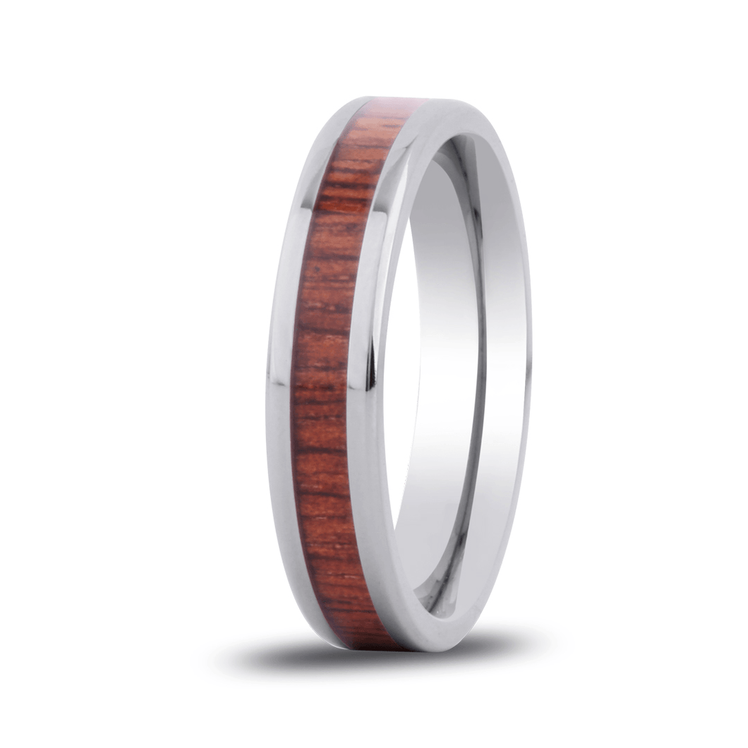 Hawaiian Koa Wood Thin Titanium Ring - Komo Koa - Woodsman Jewelry