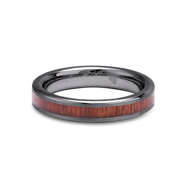 Hawaiian Koa Wood Thin Tungsten Ring - Gunmetal Brushed - Komo Koa - Woodsman Jewelry