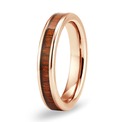 Hawaiian Koa Wood Thin Tungsten Ring - Rose Gold - Komo Koa - Woodsman Jewelry
