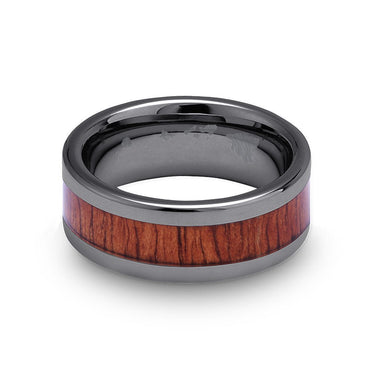 Hawaiian Koa Wood Tungsten Ring - Classic Gunmetal - Komo Koa - Woodsman Jewelry