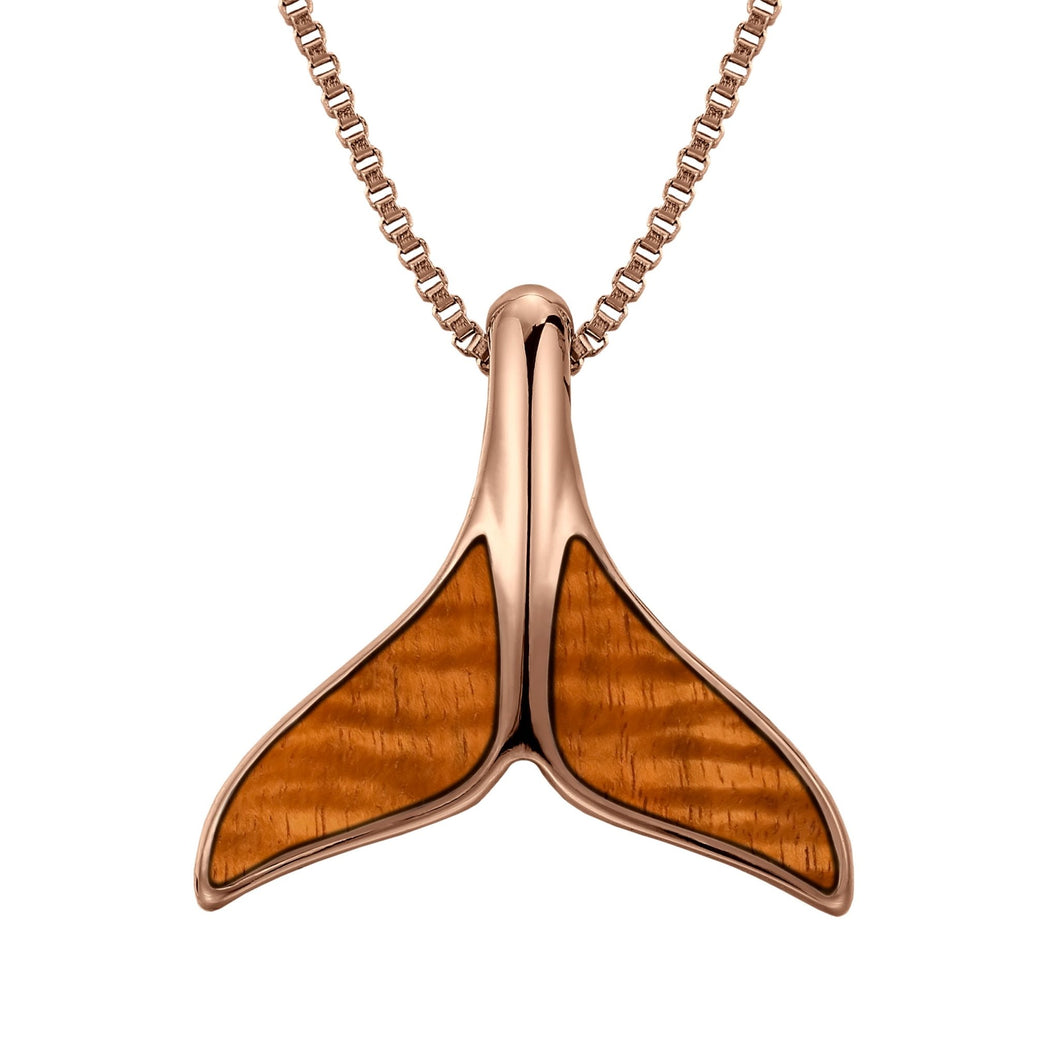 Hawaiian Koa Wood Whale Tail Necklace - Rose Gold - Komo Koa - Woodsman Jewelry