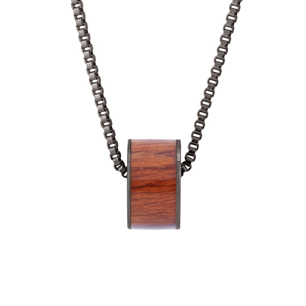 Hawaiian Koa Wood Wide Barrel - Gunmetal - Komo Koa - Woodsman Jewelry
