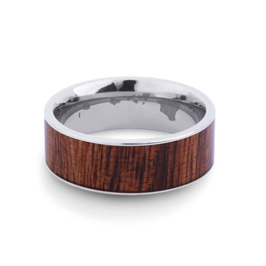 Hawaiian Koa Wood Wide Titanium Ring - Komo Koa - Woodsman Jewelry
