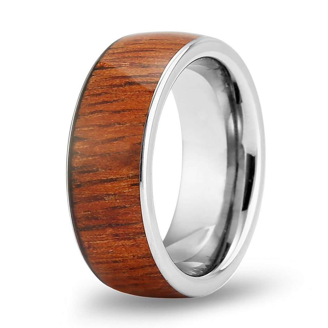 Hawaiian Koa Wood Wide Tungsten Ring - Komo Koa - Woodsman Jewelry