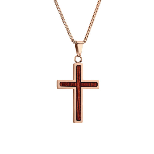 Jarrah Cross Necklace - Rose Gold - Tyalla - Woodsman Jewelry