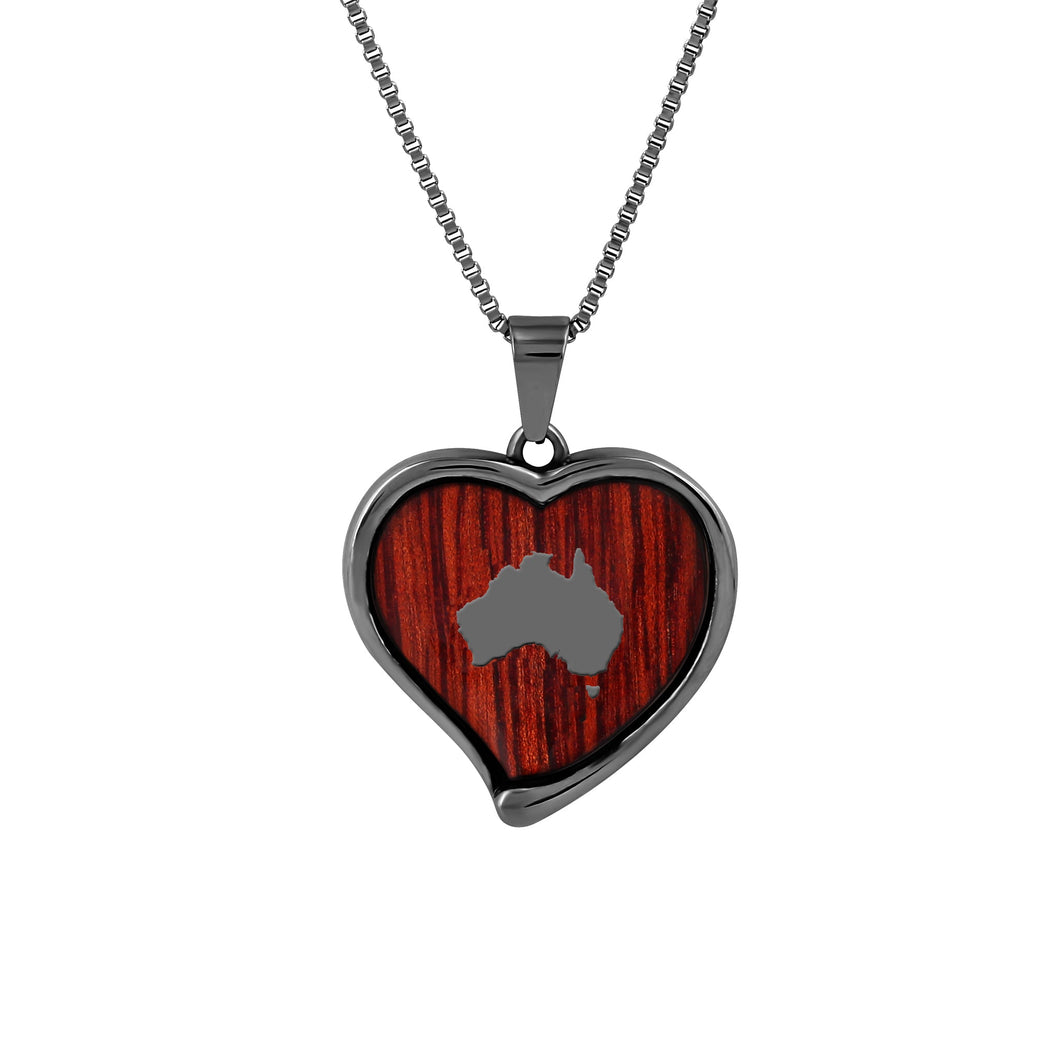 Jarrah Heart Necklace - Gunmetal - Tyalla - Woodsman Jewelry