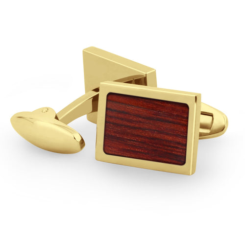 Jarrah Wood Rectangular Cufflinks - Yellow Gold - Tyalla - Woodsman Jewelry