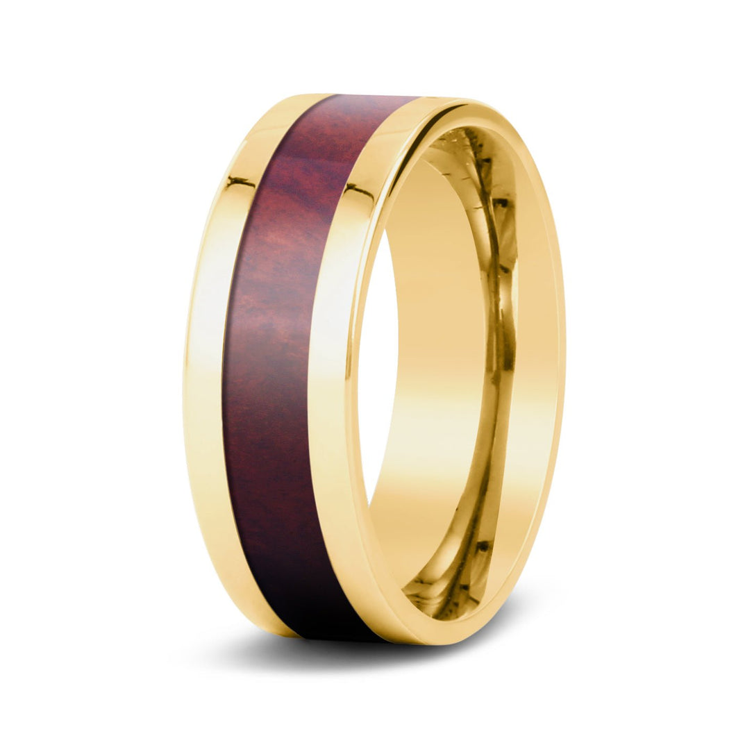 Redwood Classic Tungsten Ring - Yellow Gold - Sequoia - Woodsman Jewelry