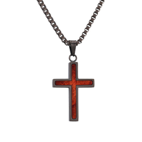 Redwood Cross Necklace - Gunmetal - Sequoia - Woodsman Jewelry