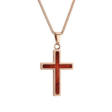 Load image into Gallery viewer, Redwood Cross Necklace - Rose Gold - Sequoia - Woodsman Jewelry
