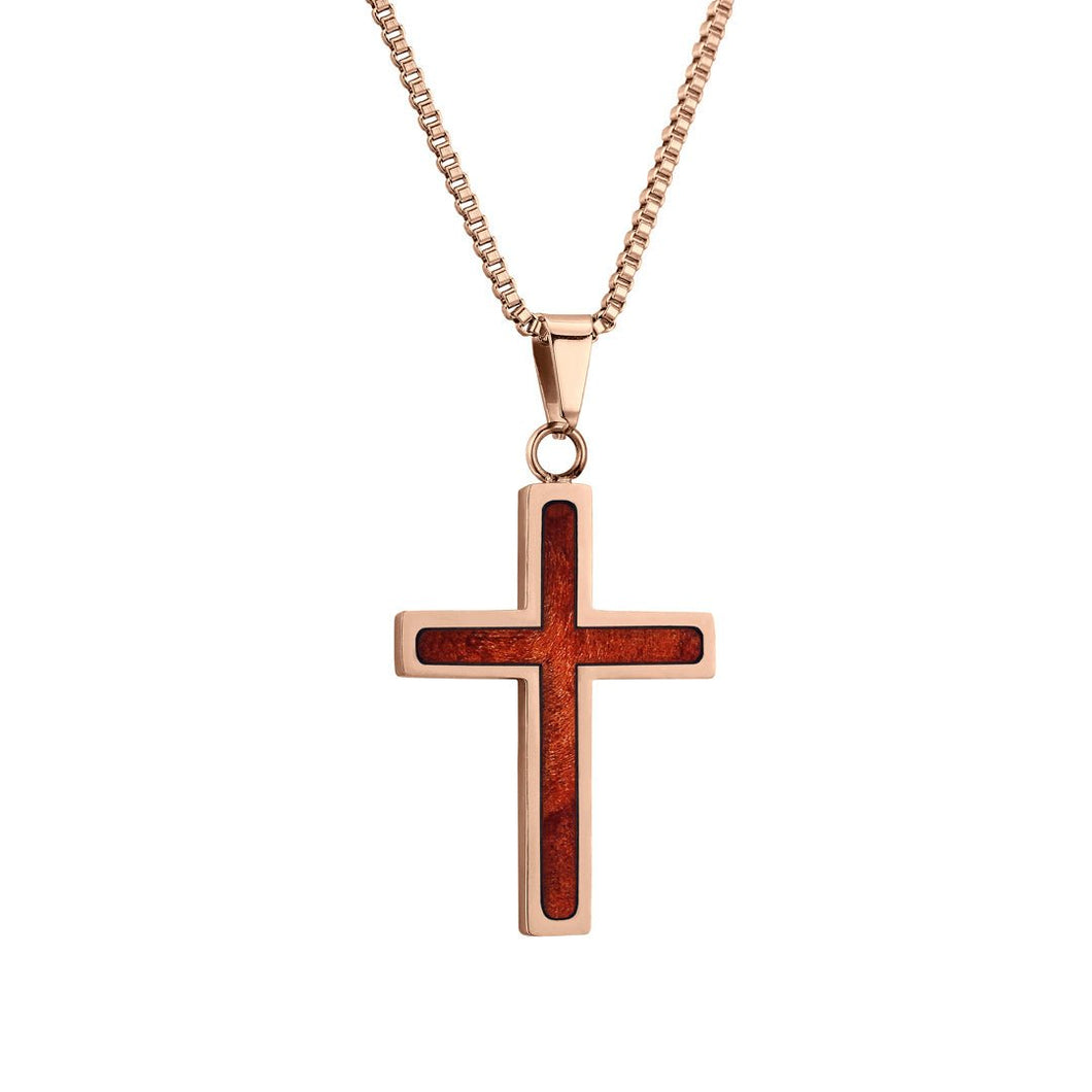 Redwood Cross Necklace - Rose Gold - Sequoia - Woodsman Jewelry