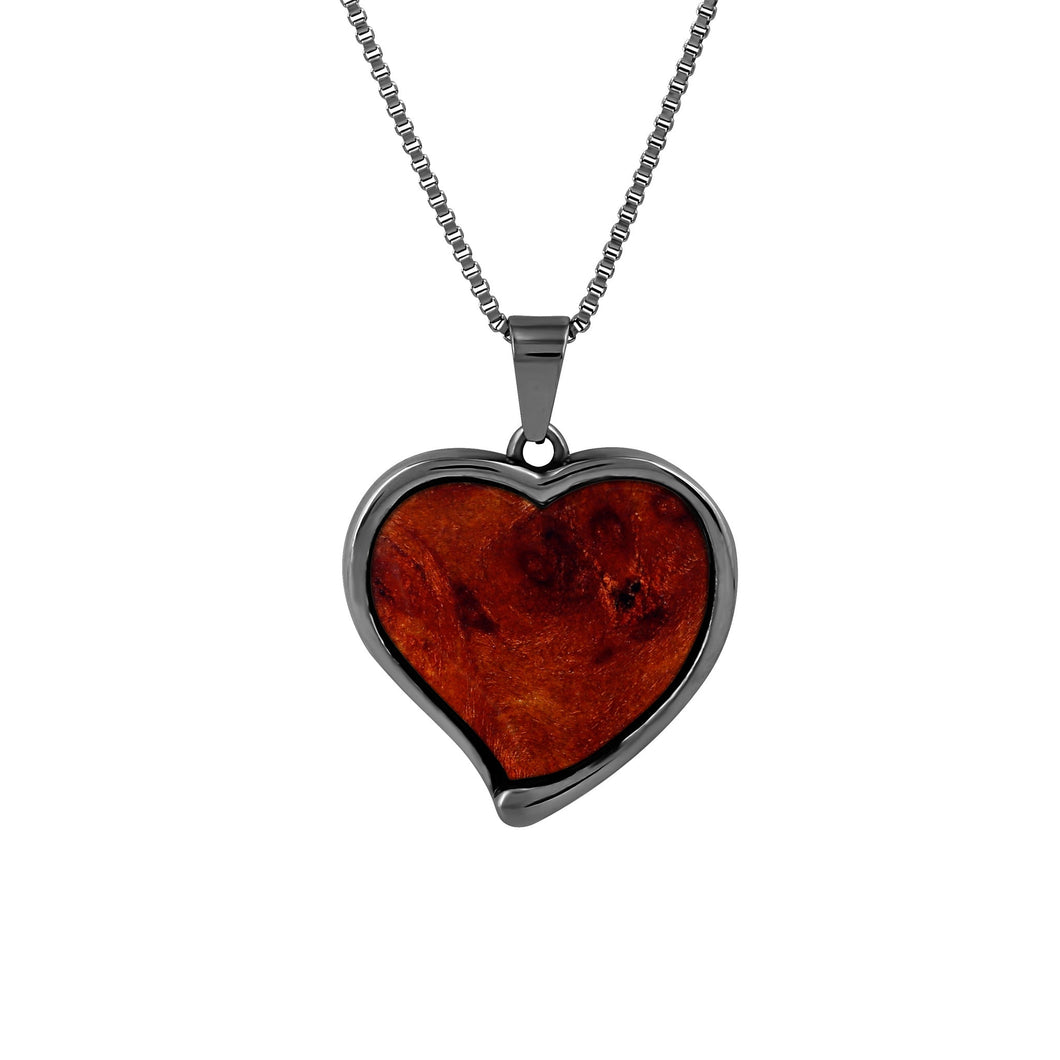 Redwood Heart Necklace - Gunmetal - Sequoia - Woodsman Jewelry